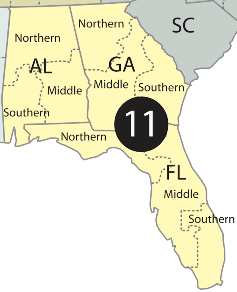 Alabama, Georgia, and Florida are the states that make up the Eleventh Circuit Court of Appeals.